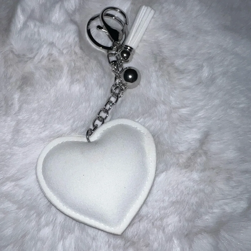 4/$10 Bundle Sale: Heart Keychain w/Leather Tassel and Crystals - Picture 2 of 2